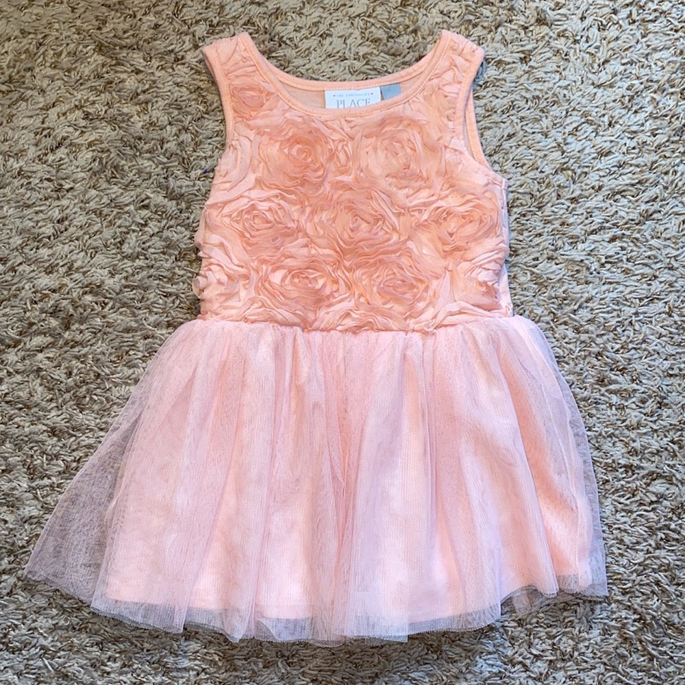 3t girls coral rosette sleeveless tulle dress.
